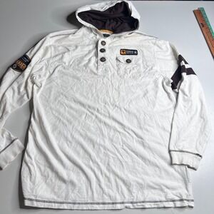 COOGI Hunt Club Mens 2XL White Brown Henley Hoodie Long Sleeve Shirt Aussie